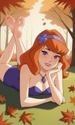 ai_generated ass barefoot bigmic145 breasts cartoon_network cleavage daphne_blake daphne_blake_(mystery_incorporated) dress feet red_hair scooby-doo scooby-doo!_mystery_incorporated teasing