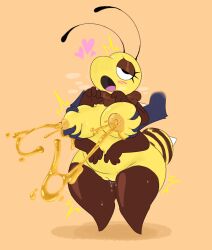 2023 4_arms ambiguous_gender antennae_(anatomy) anthro arthropod bee bodily_fluids breast_grab breast_squeeze breasts colored_milk disembodied_hand dripping duo dwarfism female female/ambiguous female_focus food front_view full-length_portrait genital_fluids genitals groping_from_behind hand_on_breast hi_res honey_(food) hymenopteran insects lactating lactating_honey looking_pleasured multi_arm multi_limb nipples non-mammal_breasts non-mammal_nipples nude nylonhellhole nylonheretic open_mouth portrait short_stack slightly_chubby solo_focus squeezing standing unusual_bodily_fluids unusual_lactation vaginal_fluid_drip vaginal_fluids vulva wide_hips yellow_body