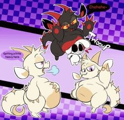 1boy 1girls animated anthro belly belly_on_head black_fur breasts bunny checkered_background chikn_nuggit digestion dragon fat female female_focus furry fwench_fwy_(chikn_nuggit) fwench_fwy_(evil_form) hips iscream_(chikn_nuggit) lagomorph lagomorph_humanoid male male_focus nude nude_female nude_male overweight overweight_female purple_eyes rabbit red_eyes scalie shortstack side_view slapping_belly smaller_female speedsmygame1 stomach thick_thighs thighs vore weight_gain white_fur wide_hips yellow_sclera
