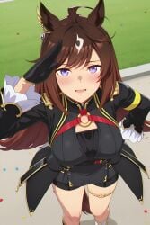 ai_generated blush breasts celebration clothed duramente_(umamusume) female front_view racetrack sfw smile thighs umamusume umamusume_pretty_derby viewed_from_above wixarena