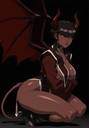 ... ai_generated annoyed annoyed_expression avatar_the_last_airbender breasts demon demon_girl demon_horns double_bun female goth goth_girl gothic hairbun mai_(avatar) succubus succubus_horns succubus_tail swept_bangs thigh_highs thighhighs thighs tied_hair underboob wings