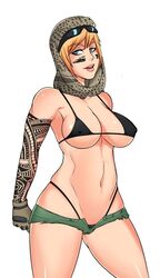 1girls big_breasts bikini blonde_hair blue_eyes campi curvy denim_shorts face_paint female female_only gloves headscarf micro_bikini micro_shorts rainbow_six rainbow_six_siege scarf smiling solo sunglasses tagme tattoo tattooed_arm thick_thighs thong tom_clancy valkyrie_(rainbow_six) white_background