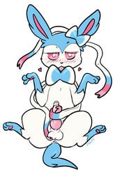 1boy alternate_color anus blush eeveelution feral furry heart knot lying maim male male_only masturbation nintendo on_back penile_masturbation pokémon_(species) pokemon pokemon_xy precum ribbonjob ribbons shiny_pokemon solo sylveon testicle_grab testicles tongue tongue_out video_games