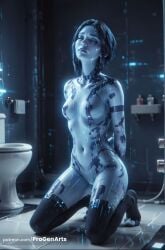 1girls ai_generated android arms_behind_back black_hair blue_eyes blue_skin breasts colored_skin cortana female full_body halo_(game) halo_(series) hi_res hologram kneeling medium_breasts microsoft navel nipples nude progenarts pussy science_fiction short_hair small_breasts solo thighhighs