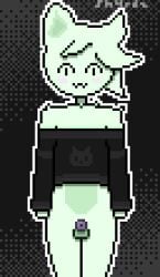 .3 1boy 1femboy 1furry :3 ambiguous_gender animal_genitalia blush bottomless cat_boy cat_ears cat_tail catboy chastity_cage chastity_device cleavage close-up close_up closed_eyes collar crop_top dithering domestic_cat embarassed english_text feline femboy femboy_only flat_chastity_cage full_body fur furry furry_only genitals graphic_tee green_skin hoodie kitsune_tail lack_of_bottomwear large_tail long_sleeves looking_away looking_away_from_viewer male male_only markings naked_thighs no_panties no_pants one_eye_covered original original_character partially_clothed partially_nude penis pixel_(artwork) pixel_art purple_clothing self_upload sh4rdz_(artist) shy simple_background small_penis tagme thick thighs thighs_waist vi_(sh4rdz) virus