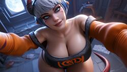 3d ai_generated apex_legends big_ass big_breasts breasts demon_girl female halloween halloween_costume ravenomega sexy sexy_body sexy_female solo solo_female voluptuous voluptuous_female wattson_(apex_legends) woman