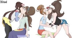 4girls age_difference ass b-intend bent_over big_hair blue_eyes brown_hair closed_eyes clothed daughter_swap double_bun female female_only hairband half-closed_eyes hat hilda_(pokemon) human human_only kiss kissing lesbian lesbian_kiss light-skinned_female light_skin milf mom_swap mother mother_(pokemon_bw) mother_(pokemon_bw2) mother_and_daughter mother_swapping multiple_girls nintendo older_female pantyhose pokemon pokemon_bw pokemon_bw2 ponytail rosa_(pokemon) shirt shorts sitting skirt small_breasts standing swingers text thin_waist twintails watermark white_background wide_hips younger_female yuri yuri_mom_swap