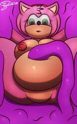 amy_rose anthro belly big_belly breasts captured female goo hi_res inflation j5furry navel_penetration nipples penetration pregnant slime slime_inflation slime_monster sonic_(series) tentacle