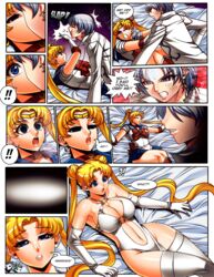 1boy bishoujo_senshi_sailor_moon blonde_hair blue_eyes cleavage clothing comic female hips jadenkaiba large_breasts mind_control prince_diamond sailor_moon skirt stockings usagi_tsukino