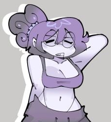 1girls 2025 arm_behind_head arm_up breasts circular_glasses fanart fanart_from_twitter female female_only garlan_(haxxar) glasses oc original_character purple_hair tagme tagme_(artist) thighs