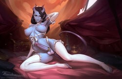 1futa areolae black_hair blue_skin breasts bridal_gauntlets cock_ring demon desire_demon dickgirl dragon_age erection futa_only futanari horn horns intersex looking_at_viewer nipples penis solo stockings tail tarakanovich testicles thighhighs uncensored