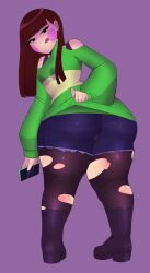 1girls ass big_ass breasts cameltoe chara clothed clothed_female clothing female female_chara female_only jean_shorts jeans long_hair looking_at_viewer pinkbobatoo ripped_pantyhose skiddioop small_breasts smile smiling solo solo_female stereodaddy stockings striped_sweater sweater sweater_lift undertale undertale_(series)