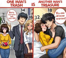 2boy 2girls 2koma age_gap aged_up blush blushing brown_hair chocolate_heart embrace embracing english_text female fluffy_hair hugging hugging_partner jeans lying_on_side male medium_hair neggoartz older_female persona_5 ren_amamiya sadayo_kawakami schoolgirl skirt smiling sweater tagme teacher_and_student teenage_boy teenager text valentine's_day wholesome younger_male