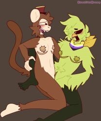 anthro bad_anatomy bandana breasts canelitabunny cuntboy dark_deception dark_deception:_chapter_1 dark_deception:_chapter_3 dread_ducky duck feet foot furry gay heart heart_eyes intersex monkey murder_monkey nonbinary nonbinary_flag scars scars_on_breast scissoring smiling trans trans_man