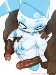 1girls blue_hair blue_nipples breasts dark-skinned_male dark_skin female female_focus female_only jenny_wakeman male medium_breasts musikalgenius my_life_as_a_teenage_robot robot robot_girl robot_humanoid solo solo_female solo_focus white_body xj-9
