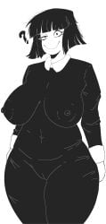 belly big_areola big_breasts big_thighs black_and_white black_hair cameltoe chubby chubby_female creepy_smile creepy_susie dress goth goth_girl krendel long_dress looking_at_viewer pussy short_hair smile the_oblongs thick thick_thighs