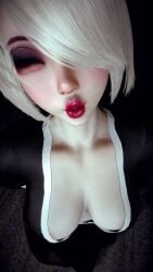 1girls 3d 4k big_breasts big_lips black_eyeshadow blue_eyes breasts chromatic_aberration close-up closed_eyes costume crashbanditkut eyeliner eyeshadow female female_focus hair hi_res high_resolution highres kissing light-skinned_female light_skin lips lipstick looking_at_viewer makeup medium_hair nails nier nier:_automata nier_(series) one_eye_covered puckered_lips short_hair solo video_game_character video_games virt-a-mate virtamate white_hair yorha_2b