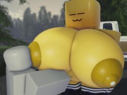 1ambiguous 1girls 3d ambiguous_gender animated areolae background belly big_breasts breast_grab breast_sucking breastfeeding breasts breasts_bigger_than_head cube_head dummy_(roblox) duo enormous_breasts female female/ambiguous huge_breasts lactating lactation massive_breasts milk muitetul nipples no_sound outdoors outside qooby roblox robloxian sucking_nipples tagme thick_thighs thighhighs video yellow_skin