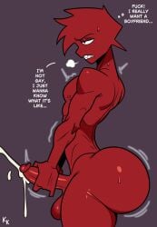 1boy ass_focus bottom_heavy bubble_butt cum cumshot fat_ass gay kaptainkolor male male_only maroon_(kaptainkolor) masturbation original sharp_teeth skinny solo straight_male straight_to_gay toned toned_male yaoi