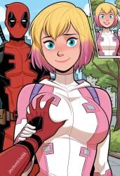 ai_generated deadpool female gwenpool gwenpool_(series) jeanbombila666 marvel marvel_comics pov_eye_contact pov_hands