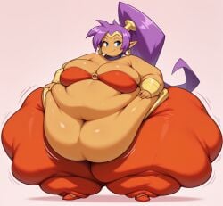 ai_generated bedroom_eyes belly_dancer belly_dancer_outfit belly_overhang big_belly big_breasts big_butt black_panties blue_eyes breasts choker earrings fat fat_folds female flabby_arms flabby_legs gauntlets genie genie_girl gold_earrings gold_gauntlets half_genie harem_clothing harem_outfit harem_pants hybrid jewelry jiggle jiggling_ass jiggling_belly jiggling_breasts looking_aside obese obese_female obese_humanoid overweight overweight_female overweight_humanoid pointy_ears ponytail_(hair) purple_hair red_bra red_shoes seductive shantae shantae_(character) ssbbw tan_skin thick_thighs tiara wide_hips wobble wobbling_ass wobbling_belly wobbling_breasts