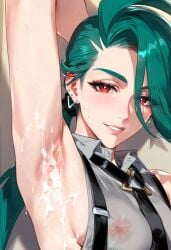 1girls ai_generated armpit armpit_fetish armpits arms_up breasts chocopizza cum cum_on_armpit cum_on_armpits female looking_at_viewer pokemon rika_(pokemon) semen semen_on_body solo solo_female solo_focus