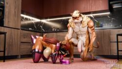 anthro archie_comics ball_gag balls bitchsuit blender_(artwork) blender_cycles bondage bound breasts chipmunk digital_media_(artwork) duo epic_games felid feline female fortnite gag genitals ground_squirrel hi_res kitchen male male/female mammal meowtooth nipples penis penis_resting_on_balls rodent sally_acorn sciurid sega sonic_(series) sonic_the_hedgehog_(series) squirrel sweet_hunter tree_squirrel