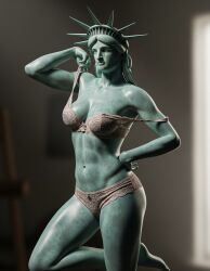 3d ai ai_art ai_assisted ai_generated bra crown female female_focus female_only green_skin lady_liberty lingerie panties rule34 rule_34 statue statue_of_liberty stripping underwear