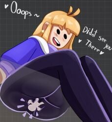 1ambiguous 1girls ass big_ass blonde_hair buttcrush light-skinned_female light_skin low-angle_view savannahxyz tagme text thick_thighs thighs veruveru21