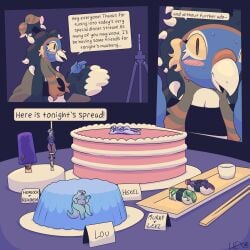 absurd_res ambiguous_gender anthro avian bird blush bondage bondage bound cake cooking_with_furs crocodile crocodilian dessert dialogue eel female fish food food_fetish food_play gelatin group hemlock_(scalesack) hexel_(scalesack) hi_res hog-nosed_snake imminent_vore jell-o kebab leopard_seal levi_(scalesack) livestream lotus_(scalesack) male mammal marine merle_(bxxpie) mukbang murky_(scalesack) mythological_creature mythological_scalie mythology pinniped popsicle questing_beast reptile reuben_(scalesack) scalesack_(hex) scalie seal skewer snake speech_bubble sushi
