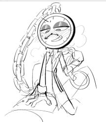 ambiguous_gender blush blush_lines blushing clock dandy's_world dyle_（dandy's_world) eyelashes eyeshadow faceless_character looking_down male male_only monochrome object_head sketch sketchy steam steaming_body steamy steamy_breath suit sweat tagme