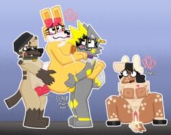 anthro antlers beanie big_nipples black_hair blonde_hair blush bodily_fluids bow_ribbon bracelet breasts brown_body brown_fur brown_nipples canid canine canis clothing collar cum cum_inside deer dialogue dizzy ear_piercing eyelashes eyewear female foursome freckled_face freckled_legs freckled_thighs freckles from_behind_position fur fur_markings gem genital_fluids genitals glasses gold_(metal) gold_jewelry green_collar green_eyes grey_body grey_fur grin group group_sex hair hand_on_butt hat headgear headwear heart_symbol held_by_legs held_by_waist held_up holding_person hooves horn hug hugging_another hugging_from_behind hybrid hyena jewelry kipp_(zoyeensadart) knot lagomorph leaking_cum leaking_vagina leporid lip_stick lipstick lipstick_on_breast long_ears looking_at_another looking_pleasured looking_up makeup male male/female mammal markings moan molly_(zoyeensadart) nipples nude orange_eyes orgy pearl_(gem) penis piercing pink_lipstick pink_penis pubes pussy rabbit sex sitting sitting_on_ground smile stripes_(zoyeensadart) tan_body tan_fur teeth throbbing throbbing_penis white_body white_fur wolf yellow_body yellow_fur zo_(zoyeensadart) zoyeensadart