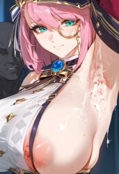 1girls ai_generated armpit armpit_fetish armpits arms_up breasts charlotte_(genshin_impact) chocopizza cum cum_on_armpit cum_on_armpits female genshin_impact hoyoverse looking_at_viewer semen semen_on_body solo solo_female solo_focus