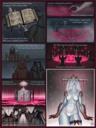 2025 abs amogus among_us anon anthro avian avian_demon backlighting beak belly bird bird_demon black_liquid book bow_ribbon breasts brick_wall bride butterfly cere_(anatomy) chalk chamomile claws colored comic comic_page crying cult cultist demon demon_humanoid digital_drawing_(artwork) digital_media_(artwork) door doorway dungeon duo emerging english_text eye_symbol eyelashes facepalm feather_hair feathers featureless_breasts female female_anthro female_symbol fingers_crossed flower flower_crown flower_in_hair flower_on_head flower_wreath front_view garter gesture grey_body group hi_res holding_head hood horn human humanoid innie_pussy innie_vulva latin_text liquid long_horn long_neck long_sleeves male male/female mouthless multiple_scenes petals pink_eyes pose presenting_pussy presenting_vulva pubic_tattoo pussy red_eyes red_feather_hair red_feathers rhyme rhyming ritual robe running_makeup running_mascara screaming side_view sigil silver_feathers smiling summon summoner summoning summoning_circle superkillermegamaster tattoo tears tome veil vulva wall_(structure) waving wedding_dress wedding_garter wedding_veil white_body white_feathered_crest white_feathers wreath