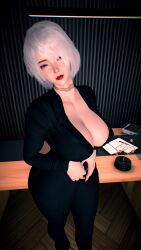 1girls 3d 4k big_breasts black_nails blue_eyes breasts breasts_bigger_than_head business_suit business_woman choker chromatic_aberration crashbanditkut ear_piercing earrings eyeliner female female_focus hair hi_res high_resolution highres huge_breasts light-skinned_female light_skin lips looking_at_viewer makeup medium_hair nail_polish nails nier nier:_automata nier_(series) office office_lady piercing red_lipstick short_hair smile smiling solo video_game_character video_games virt-a-mate virtamate white_hair yorha_2b