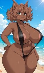 1anthro 1furry 1girl ai_generated animal_ears animation_meme_community anthro anthro_female anthro_focus anthro_only areola areolae bangs beach big_breasts blue_sky breasts brown_ears brown_fur brown_hair cloud clouds curly_hair curvy curvy_anthro curvy_body curvy_female curvy_figure darcie_(yeagar) ear_fluff ear_tuft female female_focus female_only furry furry_female furry_only green_eyes hand_on_hip huge_breasts huge_thighs looking_at_viewer medium_hair ocean pixai sand sandy_beach sea sky sling_bikini tagme thick_thighs voluptuous voluptuous_anthro voluptuous_body voluptuous_female wide_hips yeagar youtube youtuber youtuber_girl