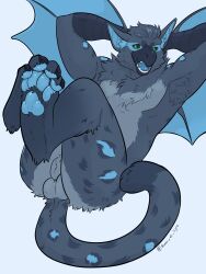 animal_genitalia anthro armpit_tuft balls capcom feet flying_wyvern foot_rub genitals hands_behind_head hi_res looking_at_viewer lying male monster_hunter nargacuga on_back pawpads paws presenting raised_paw ramaelligre sheath slightly_chubby solo talons toes tukk_ordo