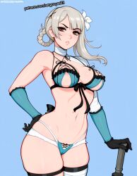 1girls ai_generated belly breasts brown_eyes female kaine_(nier) medium_breasts midriff navel nier nier_(series) sergunyaa23 tagme thighs white_hair