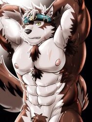 abs anthro canine colored eurobeat horkeukamui looking_at_viewer male male_only mammal muscular nude pecs simple_background solo tokyo_afterschool_summoners wolf