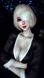 1girls 3d 4k big_breasts big_lips black_eyeshadow blue_eyes breast_squeeze breasts chromatic_aberration costume crashbanditkut eyeliner eyeshadow female female_focus hair hi_res high_resolution highres light-skinned_female light_skin lips lipstick looking_at_viewer makeup medium_hair nails nier nier:_automata nier_(series) one_eye_covered short_hair smile smiling solo squeezing_breast video_game_character video_games virt-a-mate virtamate white_hair yorha_2b