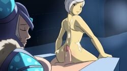 2girls anal_penetration animated ass cum cum_on_back cumshot dickgirl futa_on_futa futanari intersex latenightsexycomics league_of_legends nude riven sejuani sex silver_hair