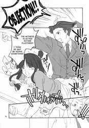 black_and_white comic gyakuten_saiban larry_butz maya_fey naruhodou_ryuuichi