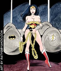 1girls 2005 black_hair breasts dc_comics female female_only justice_league lasso_of_truth nipples satyq solo tiara wonder_woman wonder_woman_(series)