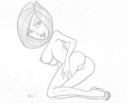 ann_possible disney female female_only fluffy_(artist) human kim_possible monochrome nipples pussy solo straight_hair