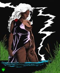 1990s 1992 1girls 20th_century breasts closed_eyes color colored dark-skinned_female dark_skin dave_cockrum earrings female long_hair marvel marvel_comics nipples ororo_munroe solo storm_(x-men) straight_hair tagme white_hair x-men