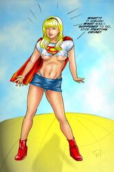 blonde_hair blue_eyes breasts dc_comics dcau female hair linda_danvers long_hair navel nipples skirt supergirl superman:_the_animated_series superman_(series) thong