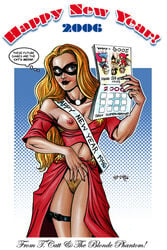 blonde_hair blonde_phantom blush breast_slip calendar_(object) female female_only marvel mask necklace pubic_hair revealing_clothes straight_hair tcatt