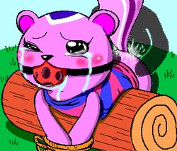 animal_crossing arms_tied black_eyes black_sclera blush bondage cum cum_inside drooling forced furry gag nintendo no_humans peanut_(animal_crossing) pink_fur pink_hair rape squirrel straight_hair tied_up