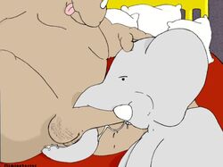 2boys anal anal_insertion anthro babar babar_the_elephant bed black_eyes cum cum_in_mouth cum_inside elephant fat fellatio flamingbeaver furry gay head_grab large_ears male male/male male_only nude oral pillow pubic_hair rataxes rhinoceros testicles tongue tongue_out tusks yaoi