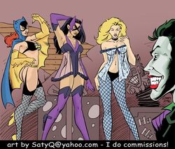 2006 barbara_gordon batgirl batman_(series) birds_of_prey black_canary dc dc_comics dinah_lance green_arrow_(series) huntress_(dc) joker lingerie medium_breasts satyq thong